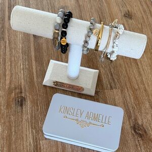 6 Kinsley Armelle stretch bracelets with stand and large metal signature box